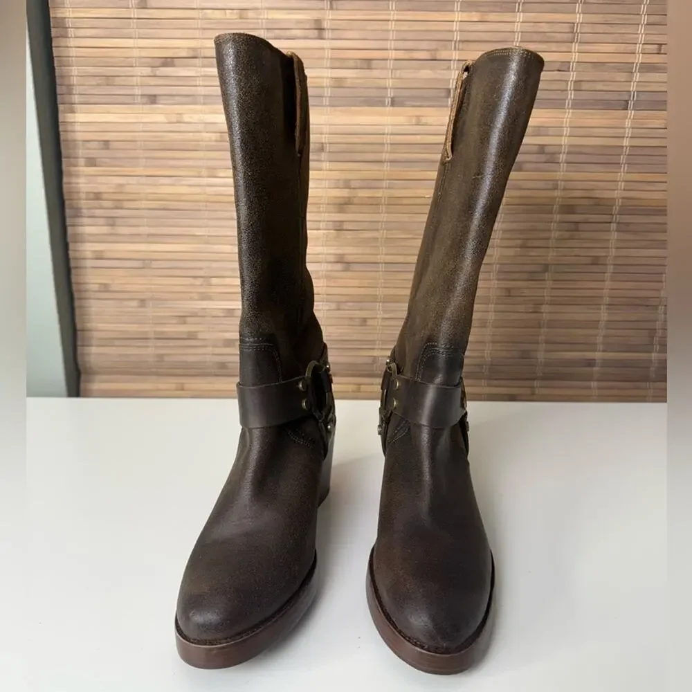 Frye Jean Harness Boot Chocolate 9.5 - Picture 2 of 10